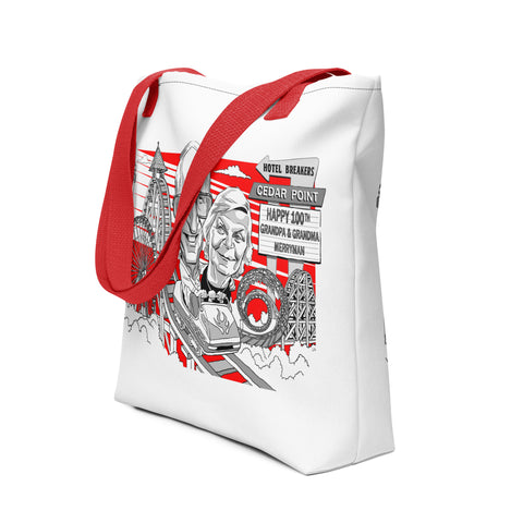 Image of Merryman Tote Bag (red print, one sided, no names!)
