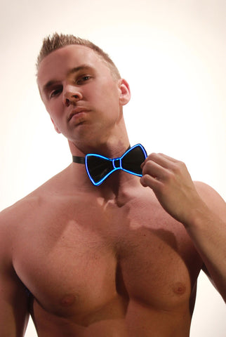 Image of Light-up Black Bow Tie Blue el Wire