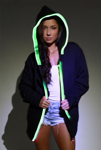 Image of Light-up Hoodie - Black with green el wire
