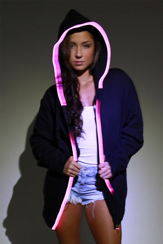 Image of Light-up Hoodie - Black with pink el wire
