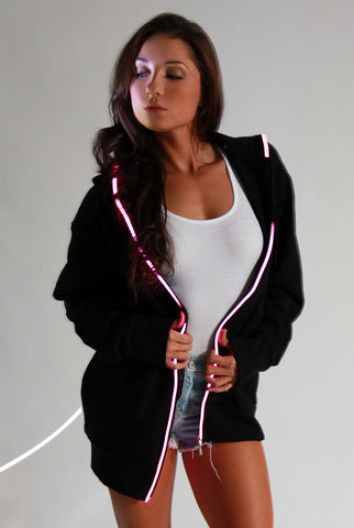 Image of Light-up Hoodie - Black with pink el wire
