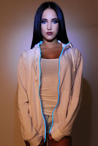 Image of Light-up Hoodie - White with blue el wire
