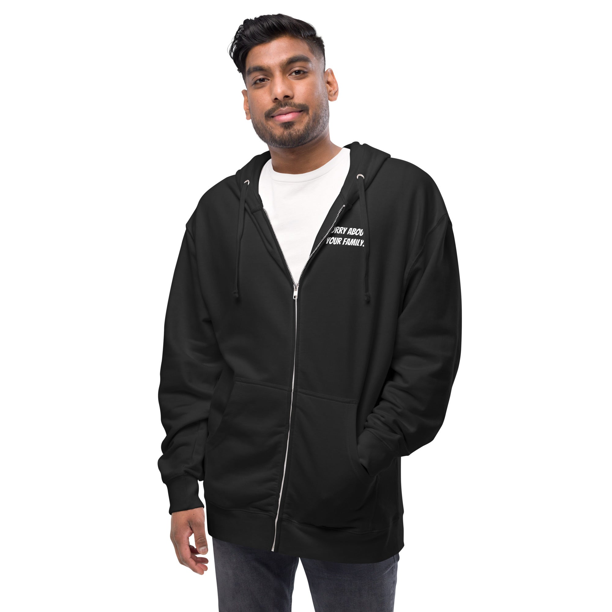 Merryman Black Zip Hoodie (sorry about your family, no names)