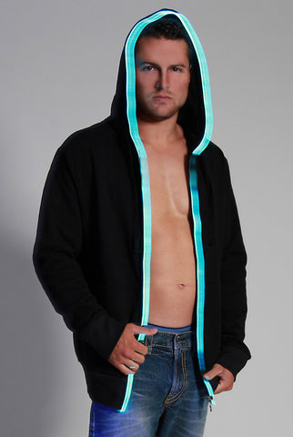 Image of Light-up Hoodie - Black with blue el wire