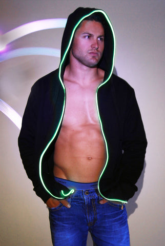 Light-up Hoodie - Black with green el wire