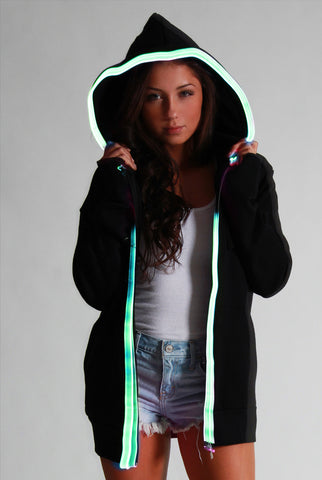Image of Light-up Hoodie - Black with green el wire