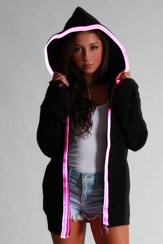 Image of Light-up Hoodie - Black with pink el wire