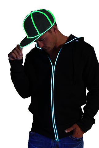 Snap Back Hat - Black with Green  eL Wire