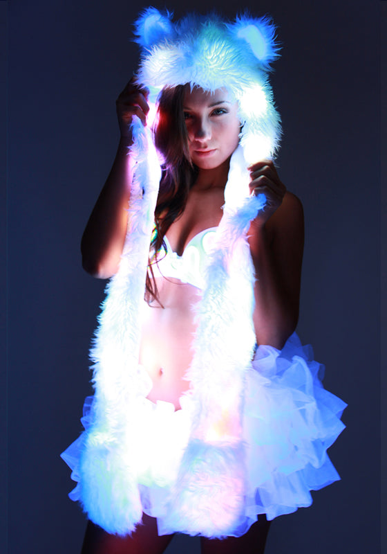Glow Fur LED Spirit Bear Hood