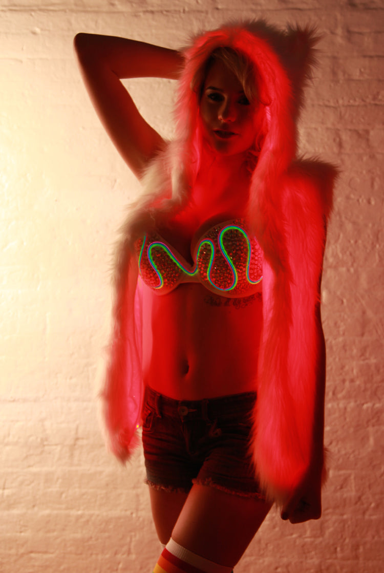Glow Fur Hooded LED Vest